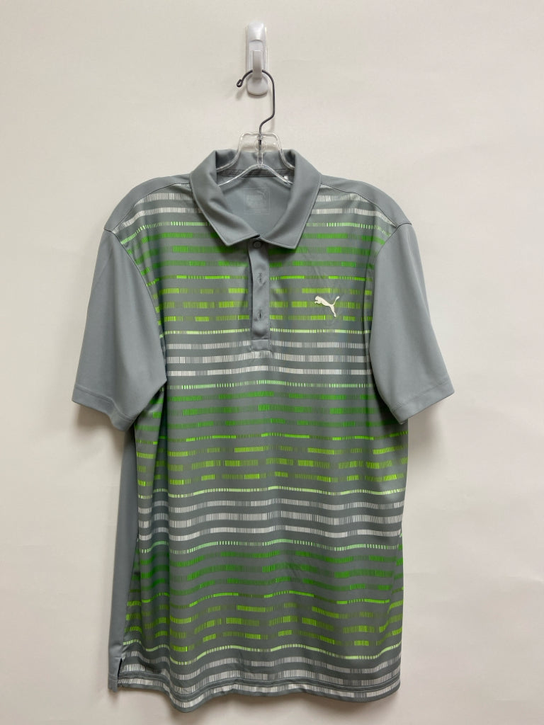 Puma Size M Gray Green Lines Polo Men&