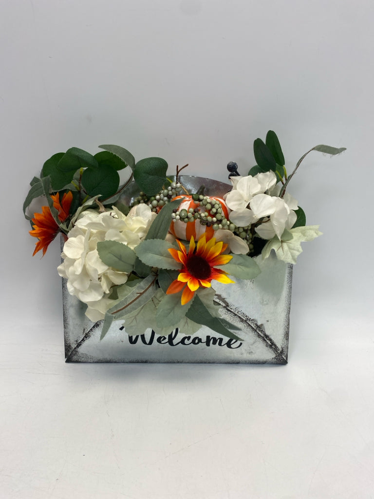 Cream Green/Orange Floral Arrangement