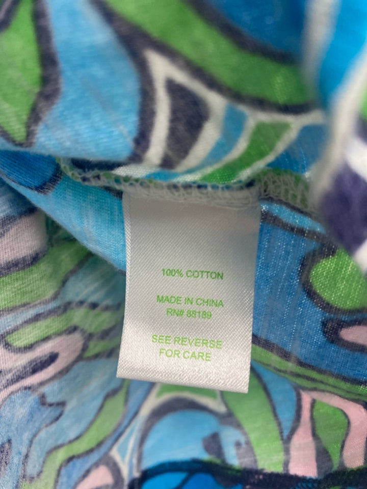LILLY PULITZER Size S Turquoise Blue/Multi Flowers Ladies Top