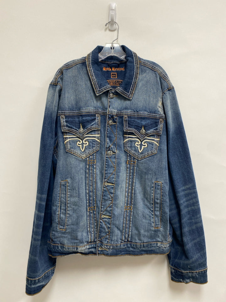 Rock Revival Size XXL Faded Denim Embroidered Button Down Men&