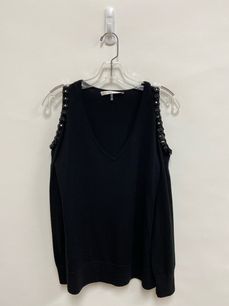 Trina Turk Size M Black Beaded Cold Shoulder Merino Ladies Sweater