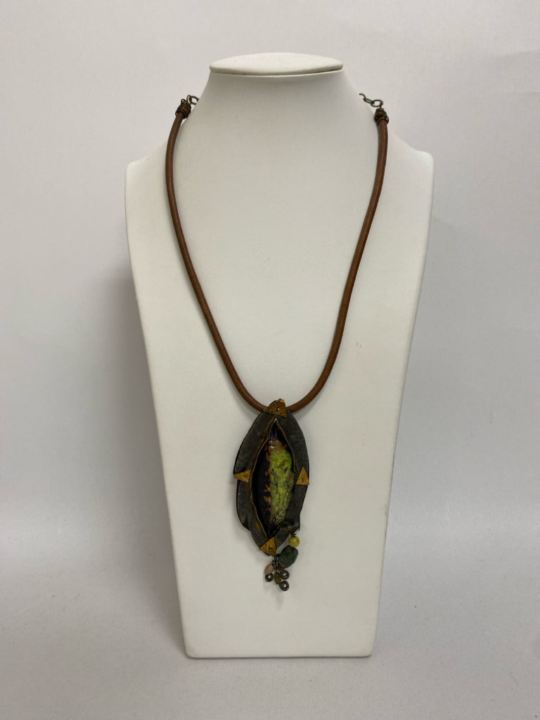 Brown/Green Silver/Gold Shapes Necklace