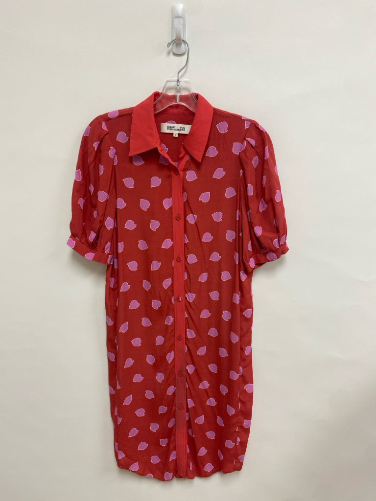 Diane Von Furstenberg Size 0 Red Lavender Shapes Button Up Ladies Dress