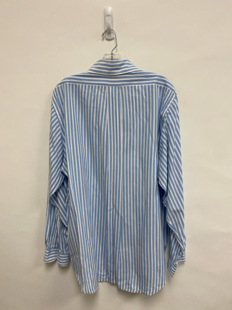 Brooks Brothers Size 17 Blue White Striped Button Up Men&
