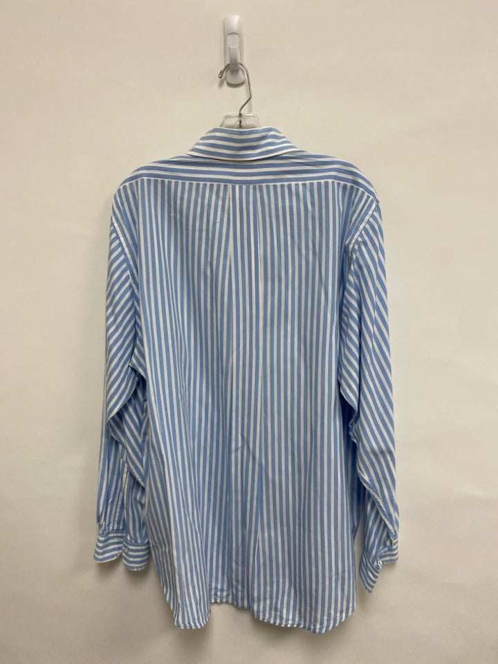 Brooks Brothers Size 17 Blue White Striped Button Up Men&