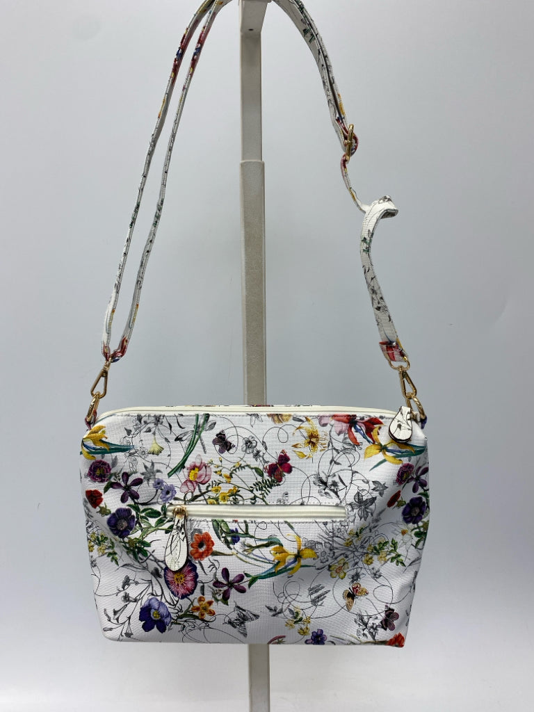 White Multi-Color Flower(s) Handbag