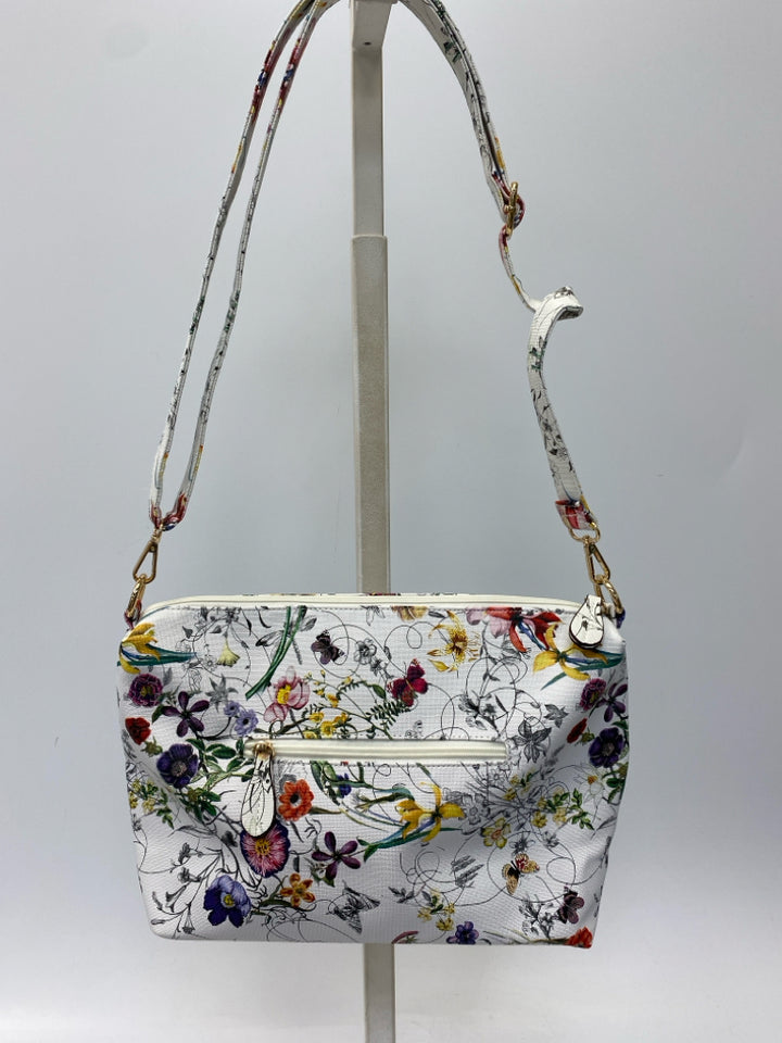 White Multi-Color Flower(s) Handbag