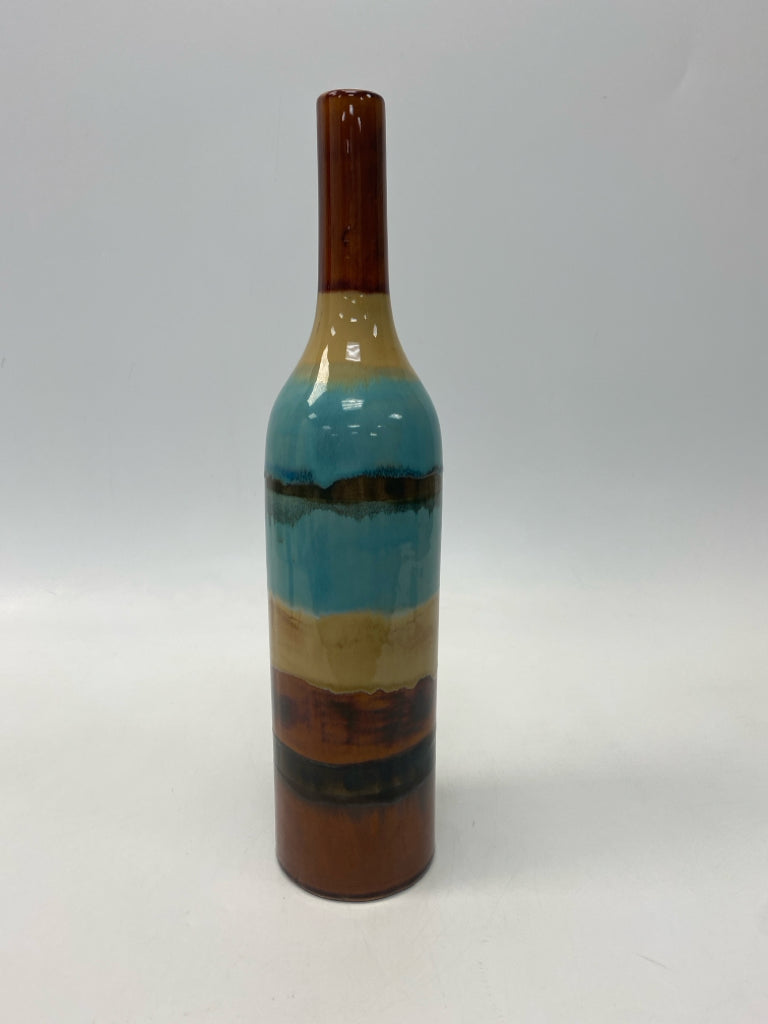 Aqua Brown/Cream Striped Ceramic Vase