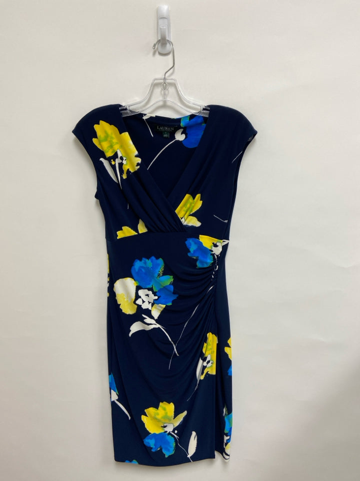 Lauren Ralph Lauren Size 4 Navy/Blue White/Yellow Flowers Ladies Dress