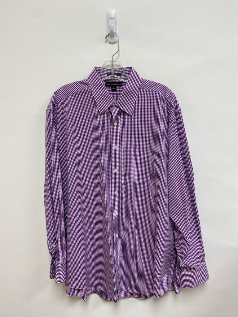Saks Fifth Ave. Size 17 Purple White Checkered Button Up Men&