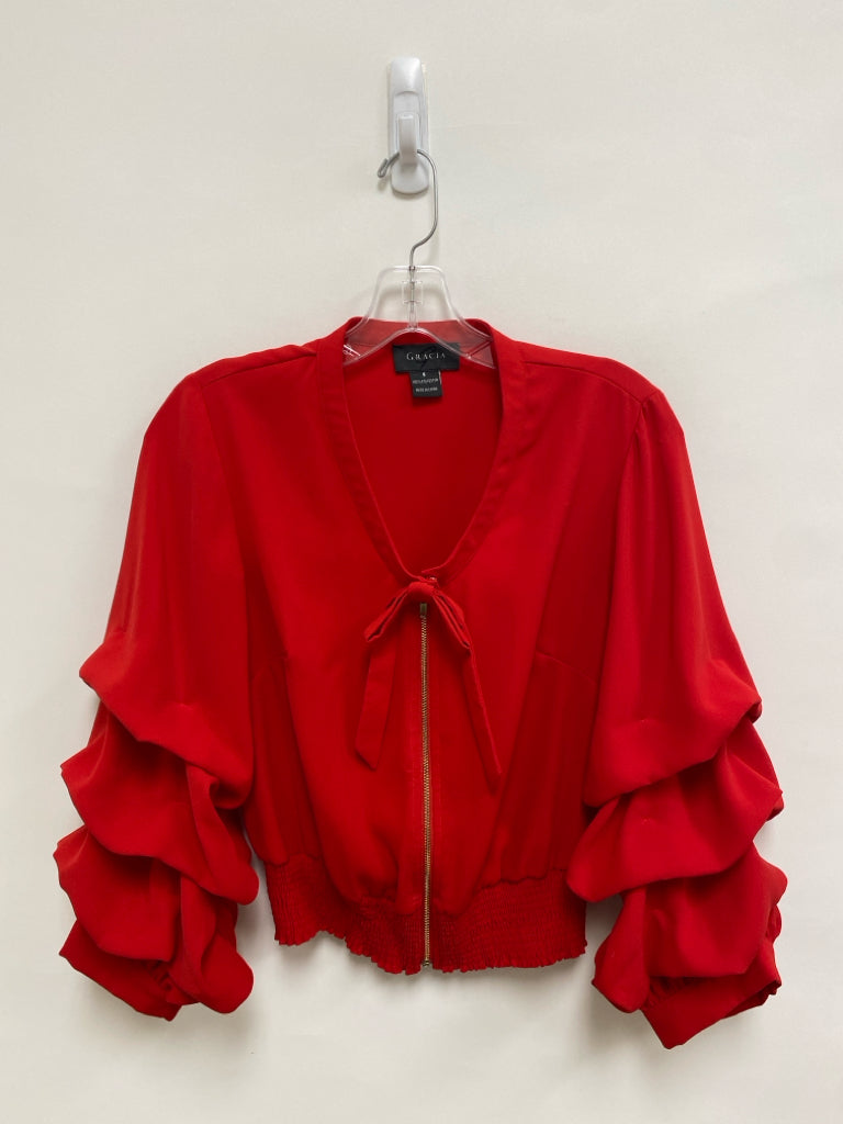 Size S Red Zipper Puff Sleeve Ladies Jacket