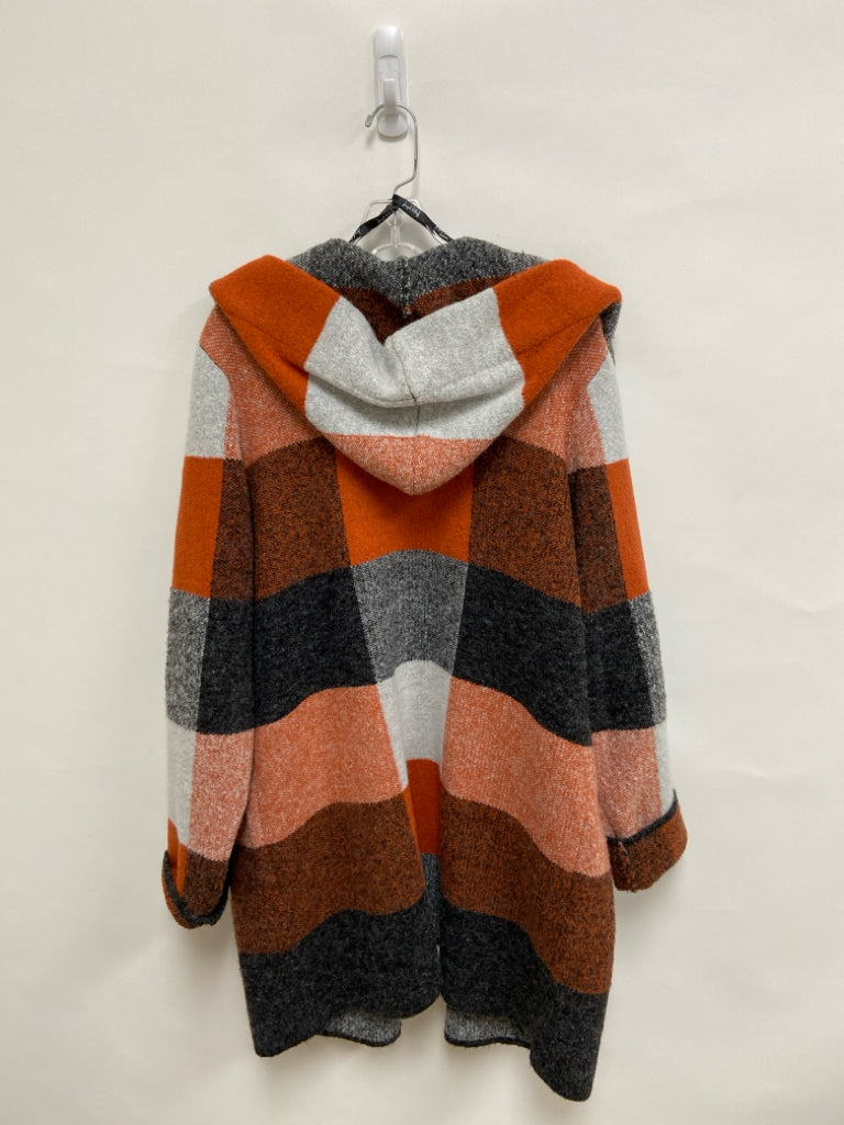 joseph ribkoff Size XL Orange/Black Gray Checkered Duster Ladies Sweater