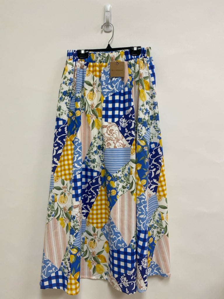 NWT blu pepper Size S Blue/White Yellow/Black Assorted Print Maxi Ladies Skirt
