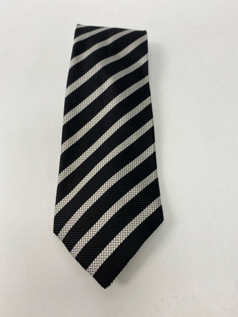 Paul Fredrick Black White Striped Silk Men&