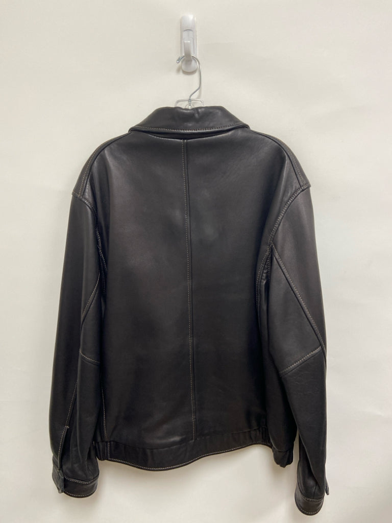 Size L Black Zip Down Leather Men&