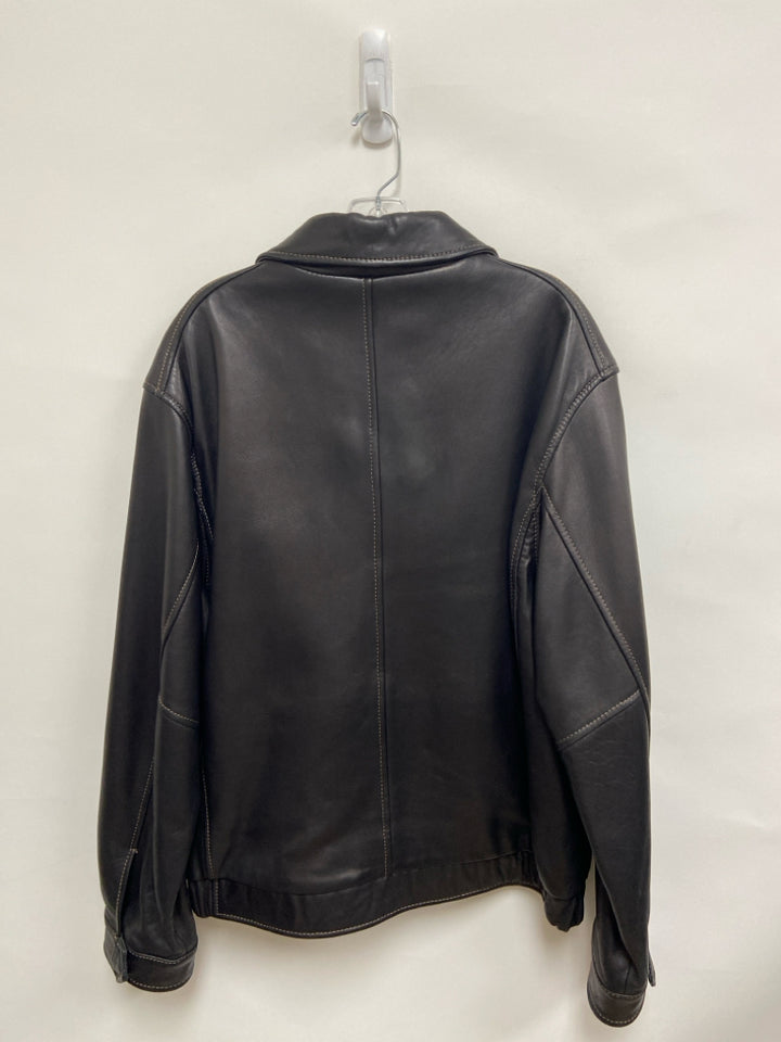 Size L Black Zip Down Leather Men&