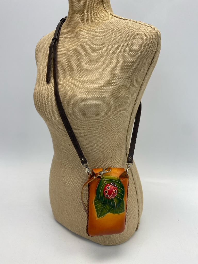 Orange Red/Green Ladybug(s) Leather Crossbody