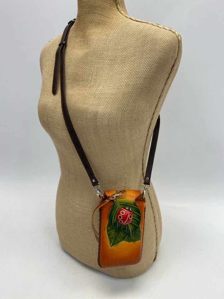 Orange Red/Green Ladybug(s) Leather Crossbody