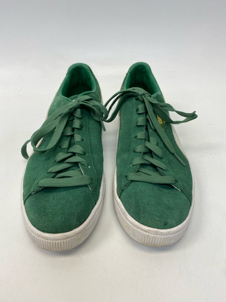 Puma Size 10 Green White Lace-Up Suede Men&