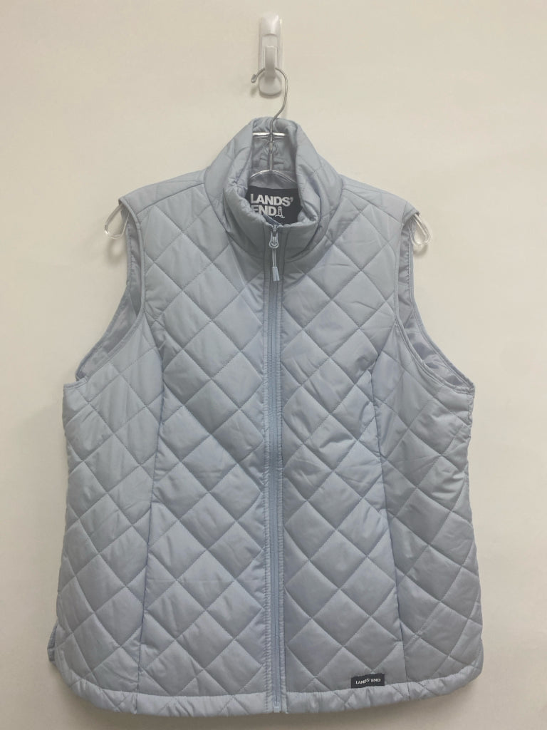 Lands End Size L Pale Blue Diamond Print Zip Down Ladies Vest