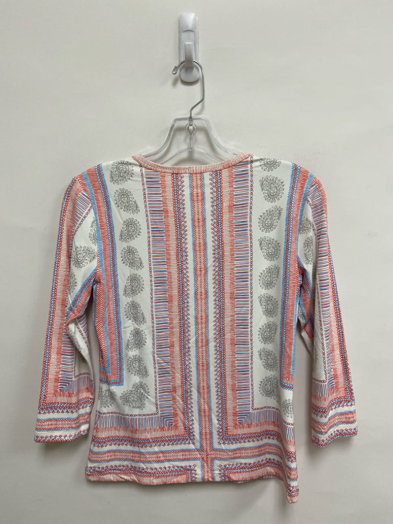 J McLaughlin Size XS White Coral/Blue Print Ladies Top