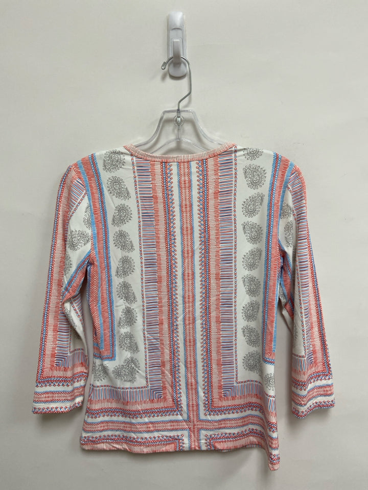 J McLaughlin Size XS White Coral/Blue Print Ladies Top