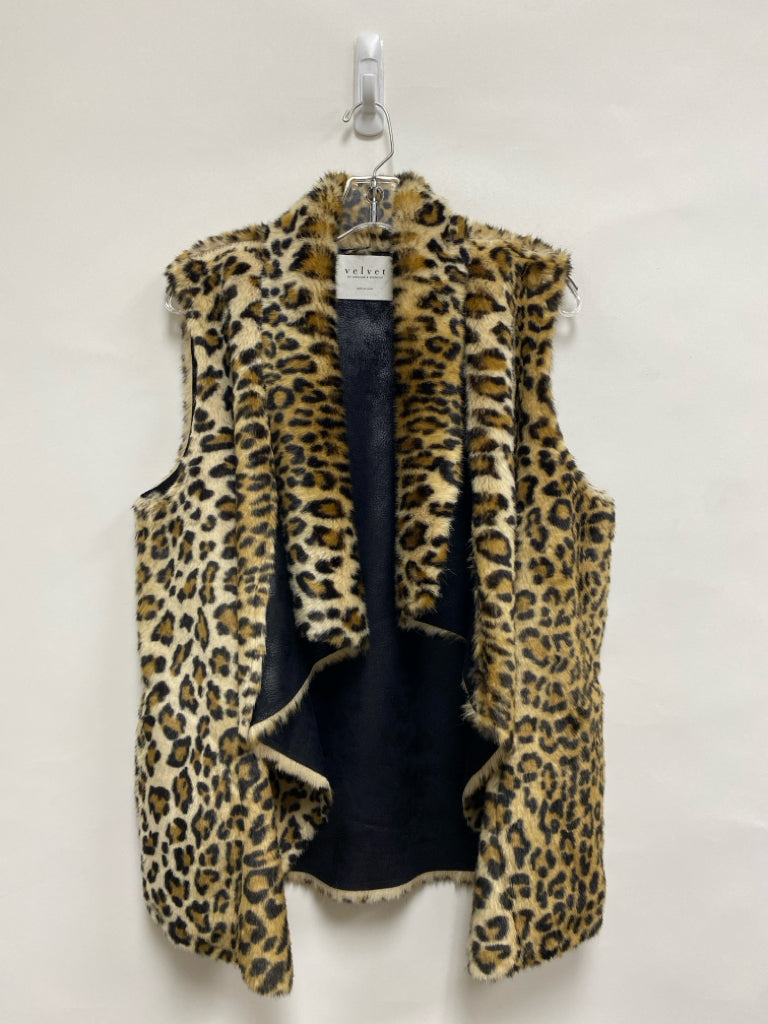 Velvet Size L Black Tan Animal Print Faux Fur Ladies Vest