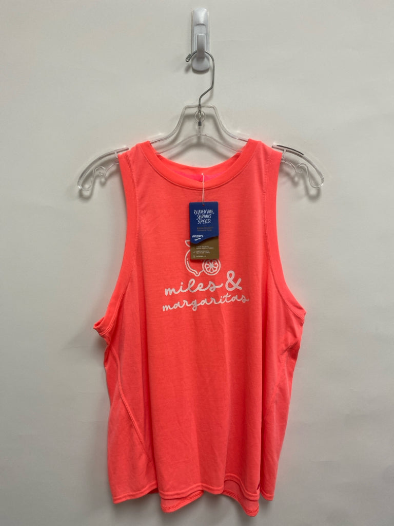 NWT Brooks Size XL Neon Coral White Words Tank Athletic Top