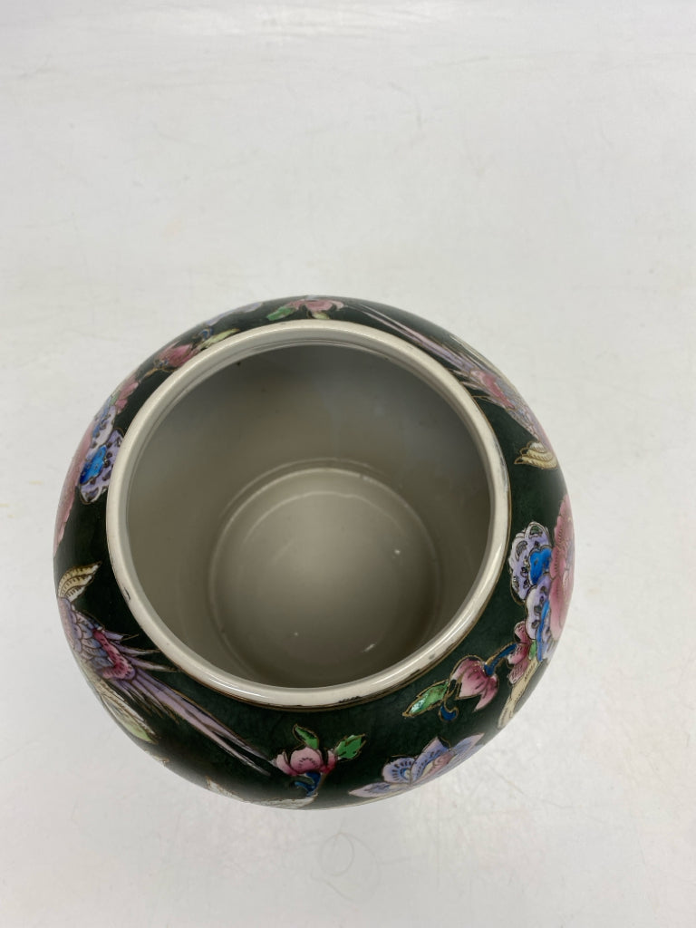 Green Multi Color Flowers Jar