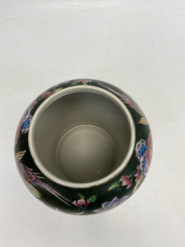 Green Multi Color Flowers Jar
