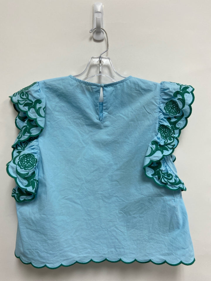 THML Size S Powder Blue Teal Green Embroidered Cropped Ladies Top