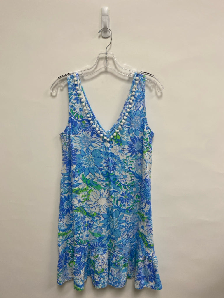 LILLY PULITZER Size M White/Blue Periwinkle Sunflower Sleeveless Ladies Dress