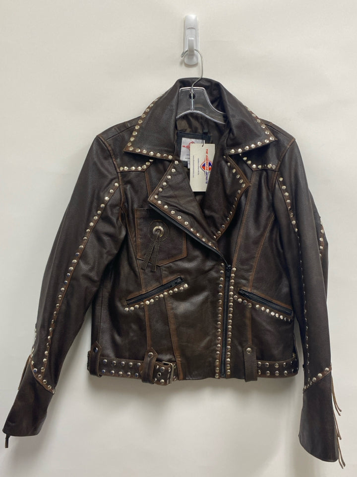 NWT Size M Brown Studded Leather Ladies Jacket