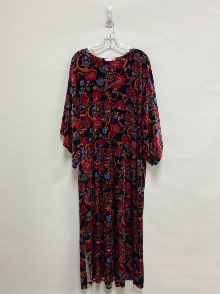 Natori Size XL Red/Black Orange/Blue Acanthus Maxi Ladies Dress