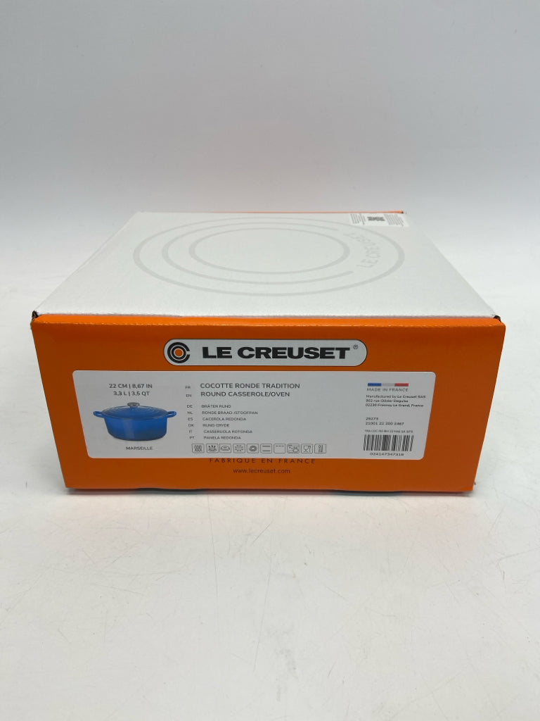 NEW/BOX Le Creuset Blue 3.5qt Round Casserole w/Lid