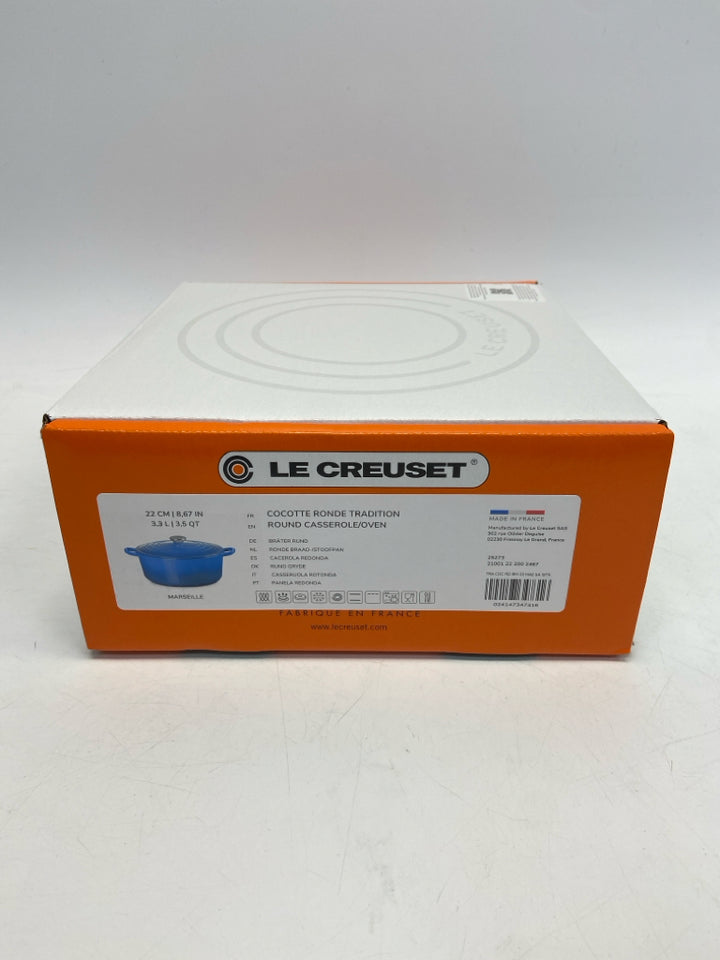 NEW/BOX Le Creuset Blue 3.5qt Round Casserole w/Lid