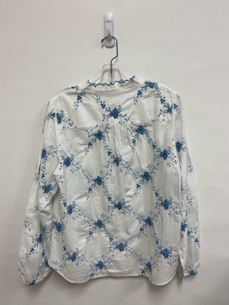 Talbots Size L White Blue Floral Embroidered Ladies Top
