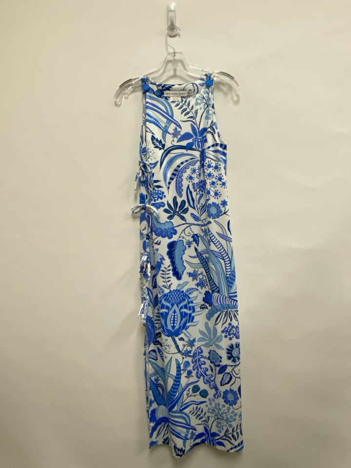 Gretchen Scott Size XS White/Navy Periwinkle Floral Maxi Ladies Dress