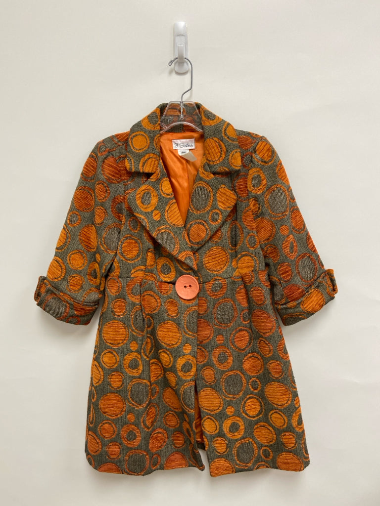 3 Sisters Size MP Gray Orange Circles Button Up Petite Jacket