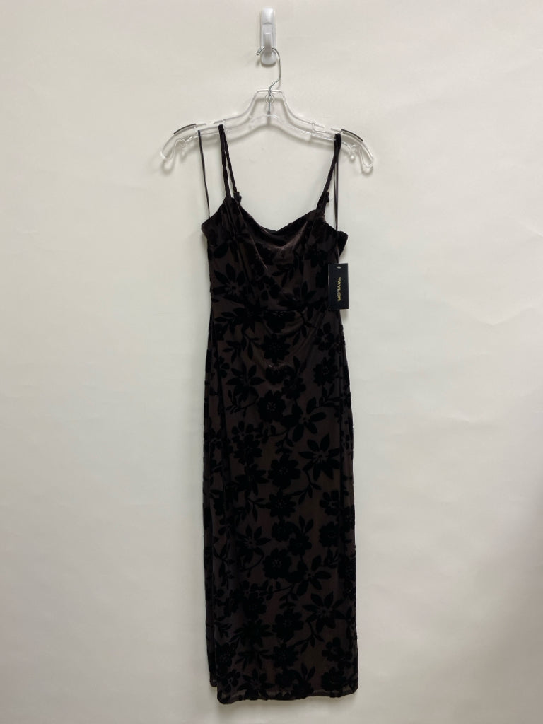 NWT Taylor Size 2 Dark Brown Flowers Sleeveless Ladies Dress