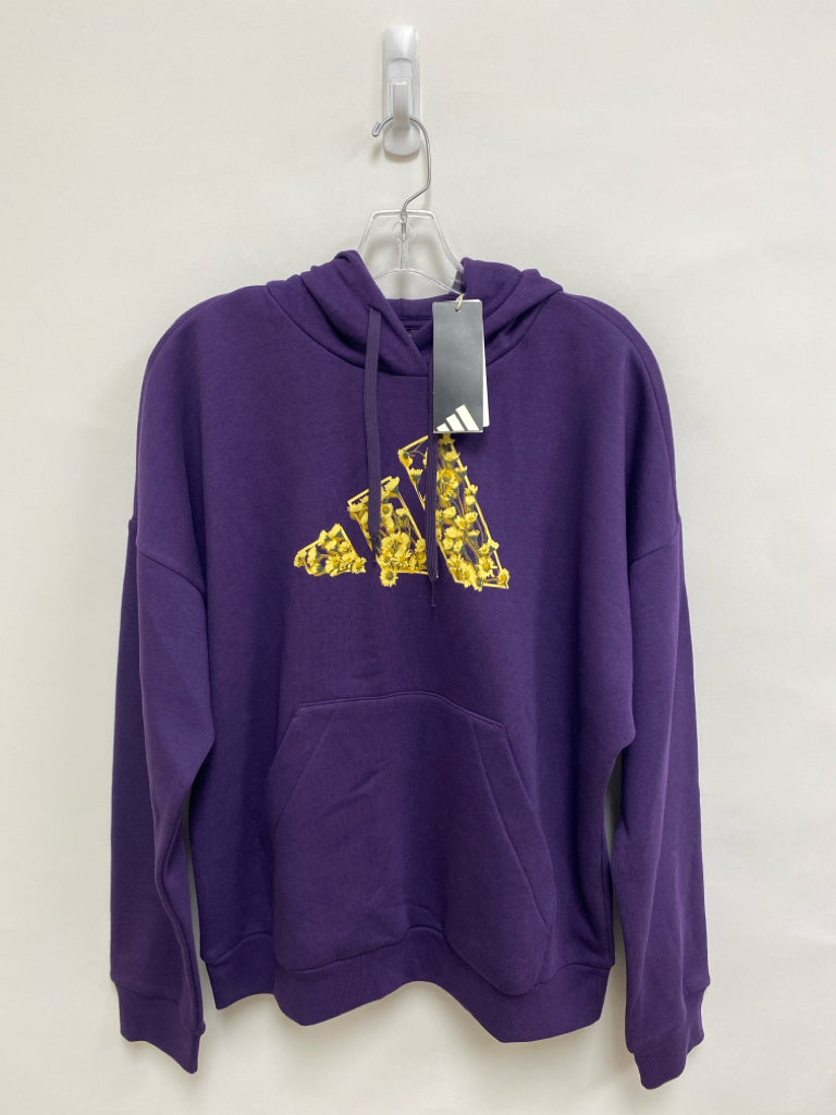 NWT Adidas Size M Dark Purple Yellow Logo Hooded Ladies Sweatshirt