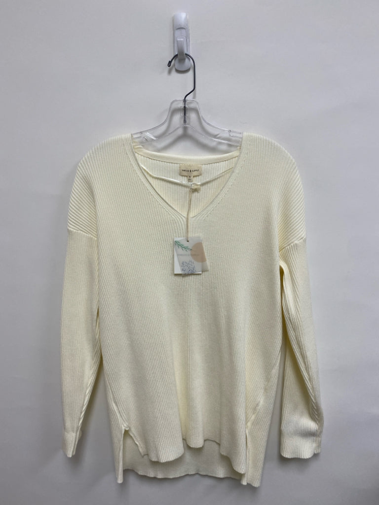 NWT THREAD+SUPPLY Size S Ivory Ribbed V Neck Ladies Sweater
