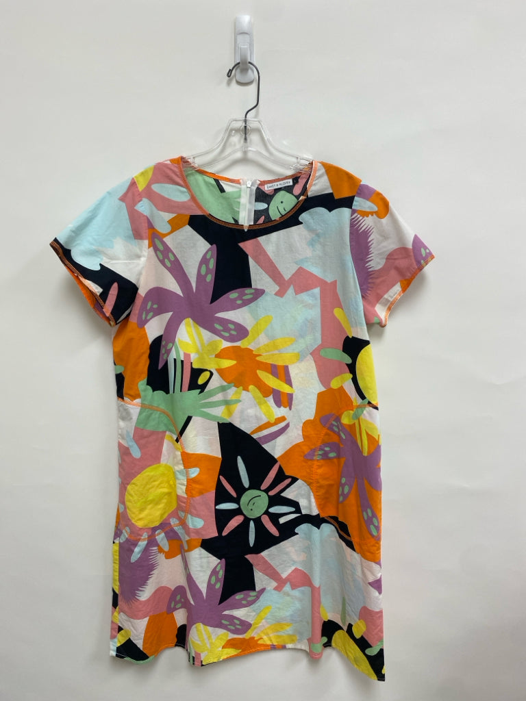 ZAKET&amp;PLOVER Size L Orange/White Black/Multi Abstract Ladies Dress