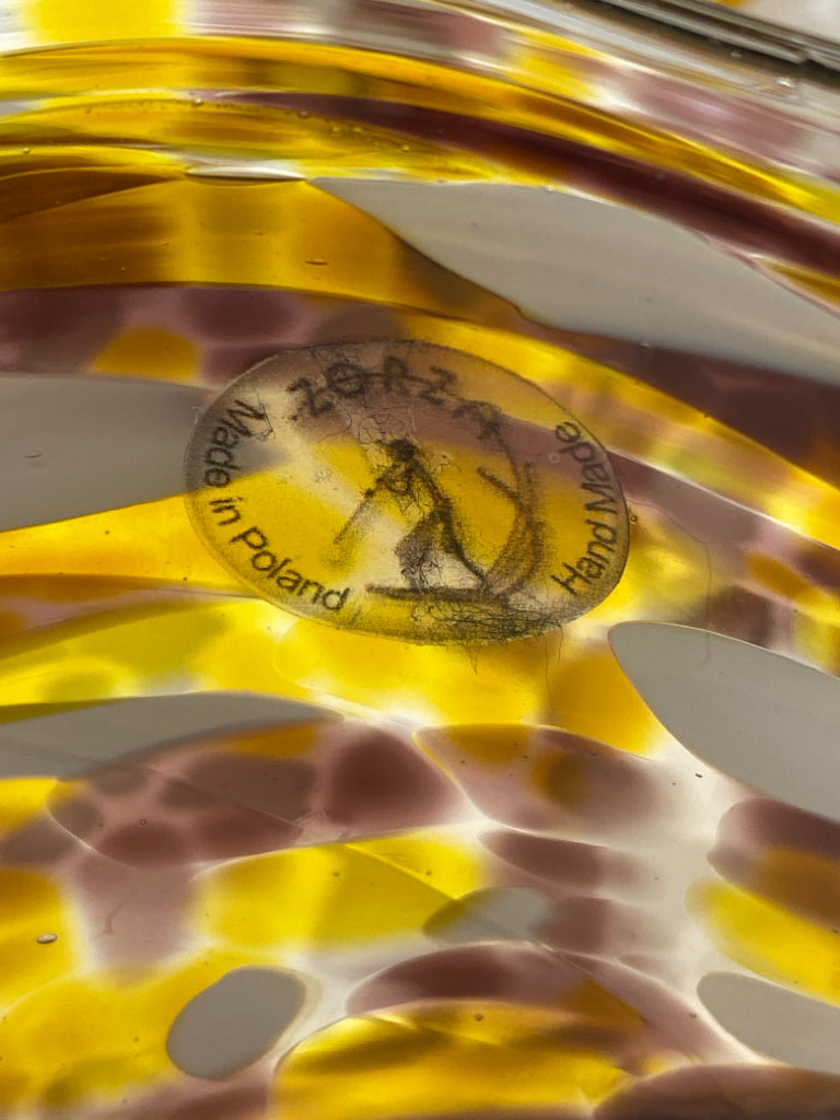 Gold/Clear Purple/White Speckles Glass Vase
