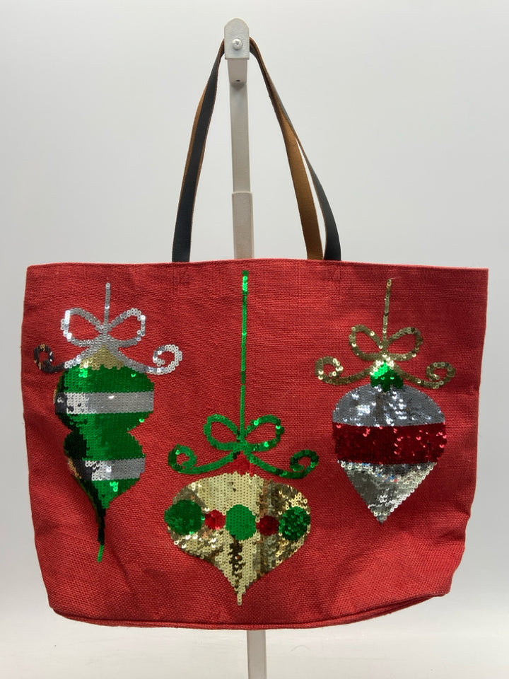 Mudpie Red Green/Gold Sequins Burlap Christmas
