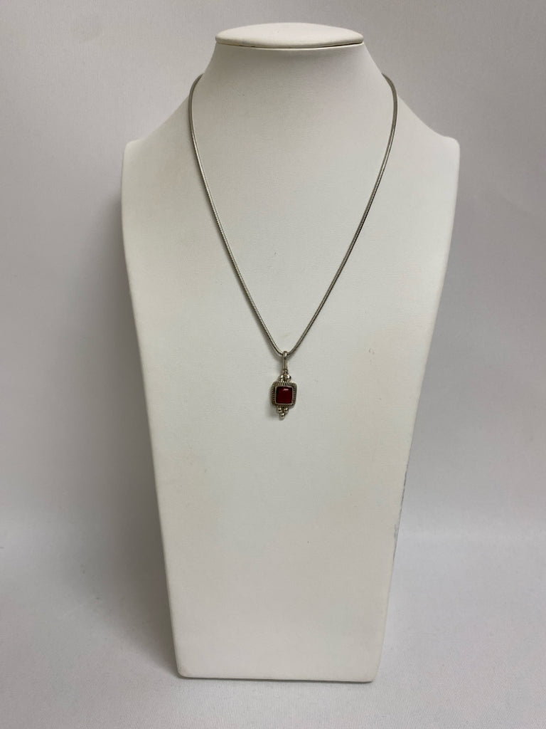 Silver Red Square Necklace