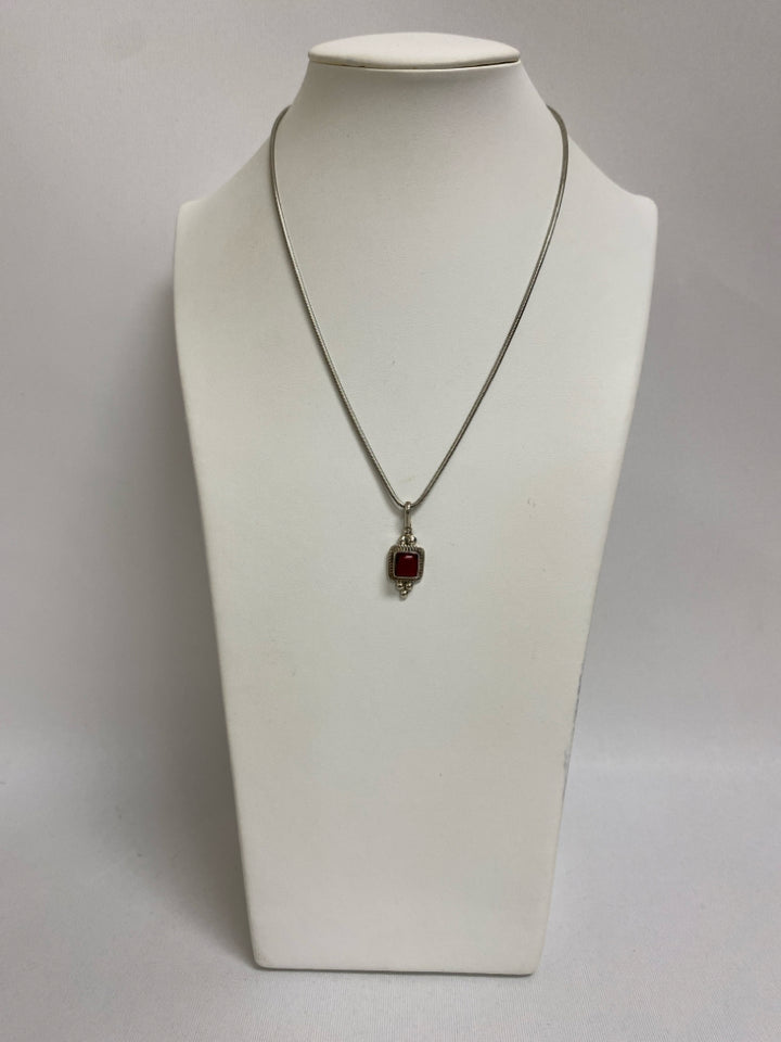 Silver Red Square Necklace