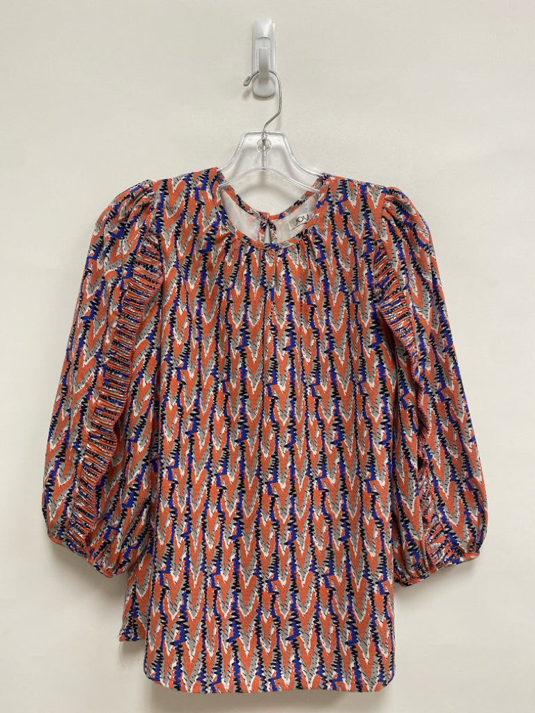 Joy Joy Size XS Coral/White Gray/Blue Zig Zag 3/4 Sleeve Ladies Top