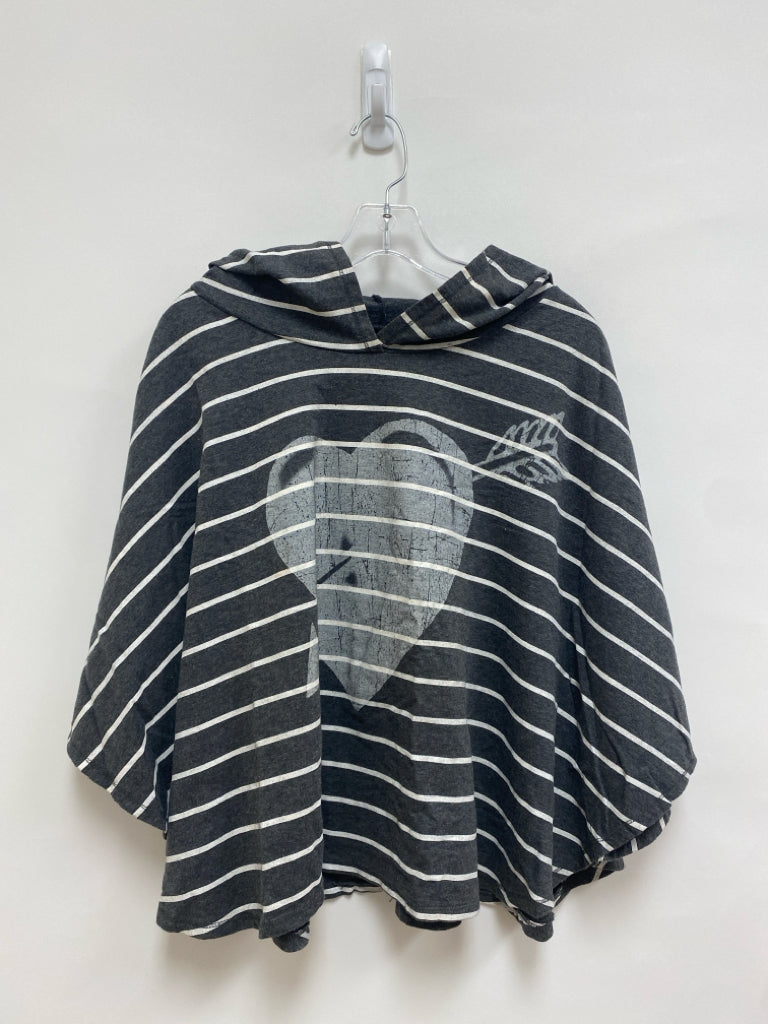 SIZE  XXL Gray White Striped Hooded Plus Size Top