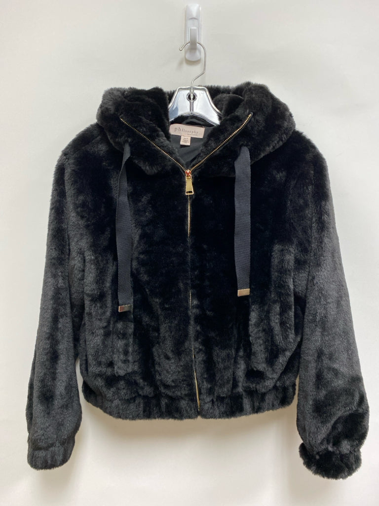 philosophy Size XS Black Hooded Faux Fur Ladies Jacket